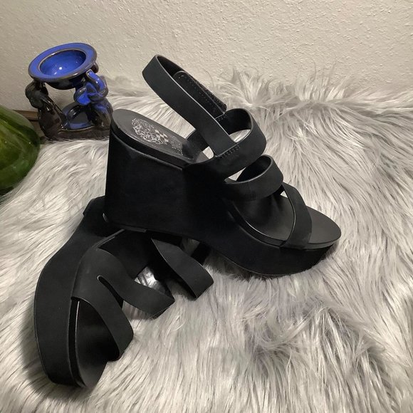 Velley Wedge Sandals Vince Camuto Size 7.5 Black - Picture 5 of 5